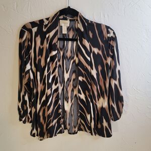 Chicos Jacket Leopard Print Traveler Style Drape Front Ruched Sleeve